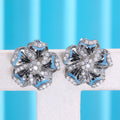 Blue Enamel Flower Stud Earrings With Crystal Centers view 3
