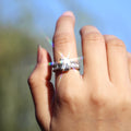 Emerald-Cut Clear Solitaire Baguette Halo Ring Silver Tone view 2