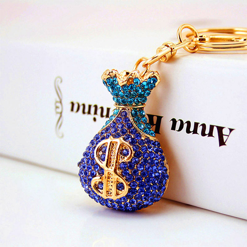 Rhinestone Lucky Money Bag Zinc Alloy Car Keychain Bag Charm