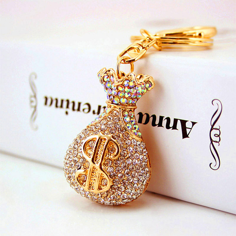 Rhinestone Lucky Money Bag Zinc Alloy Car Keychain Bag Charm