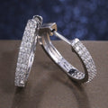 Double Row Pavé Crystal Huggie Hoop Earrings in Silver Tone view 3
