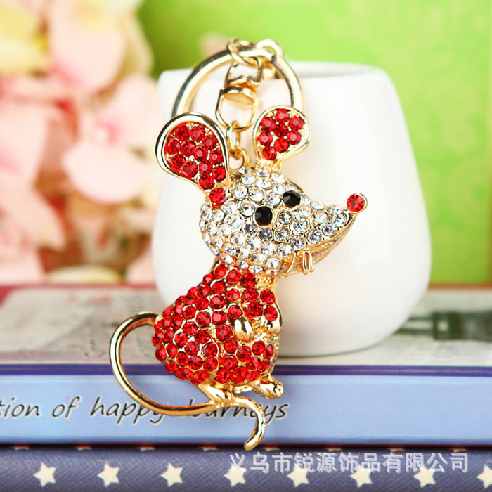 Jeweled Standing Mouse Keychains in Pink, Red, Gold and Blue