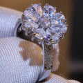 Silver Tone Floral Cluster Ring with Marquise Stones view 3