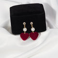 Pearl Look Velvet Heart No Piercing Clip Earrings in Two Reds view 3