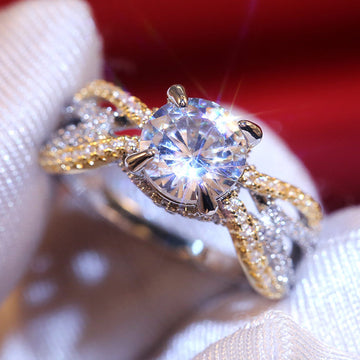 Gold and Silver Tone Pavé Bow Shaped Round Stone Ring