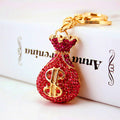 Rhinestone Lucky Money Bag Zinc Alloy Car Keychain Bag Charm