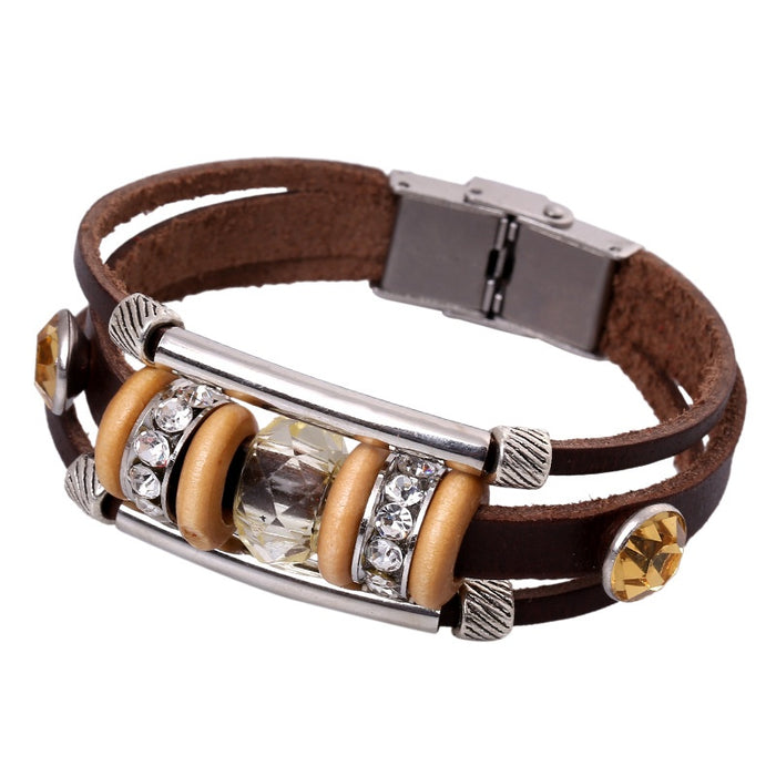 Vintage Beaded Genuine Cowhide Leather Bracelet Trendy Yiwu Small Commodity Jewelry
