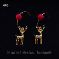 Gold Tone Reindeer Charm Earrings With Red Pom Posts view 6