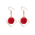 Seven Color Pom Pom Gold Tone Square Frame Dangle Earrings view 9