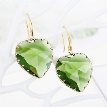 Gold Tone Large Faceted Heart Crystal Hook Earrings in Three Colors