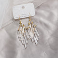 Clear Elongated Bead Cascade Long Silver Hook Earrings view 3