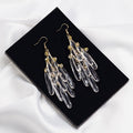 Clear Elongated Bead Cascade Long Silver Hook Earrings view 1