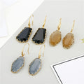 Gold Tone Irregular Polygon Faceted Glass Drop Earrings in Three Colors view 4
