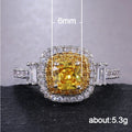 Yellow Cushion Solitaire Double-Halo Baguette-Side Ring Silver Tone view 5
