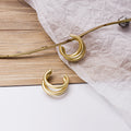 Gold and Silver Triple Layer Open C Hoop Stud Earrings view 4