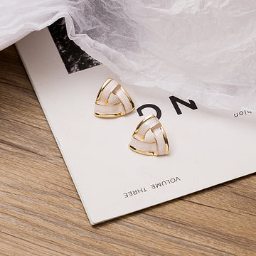 Ivory Triangle Cutout Layered Gold Tone Stud Earrings