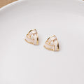 Ivory Triangle Cutout Layered Gold Tone Stud Earrings view 4