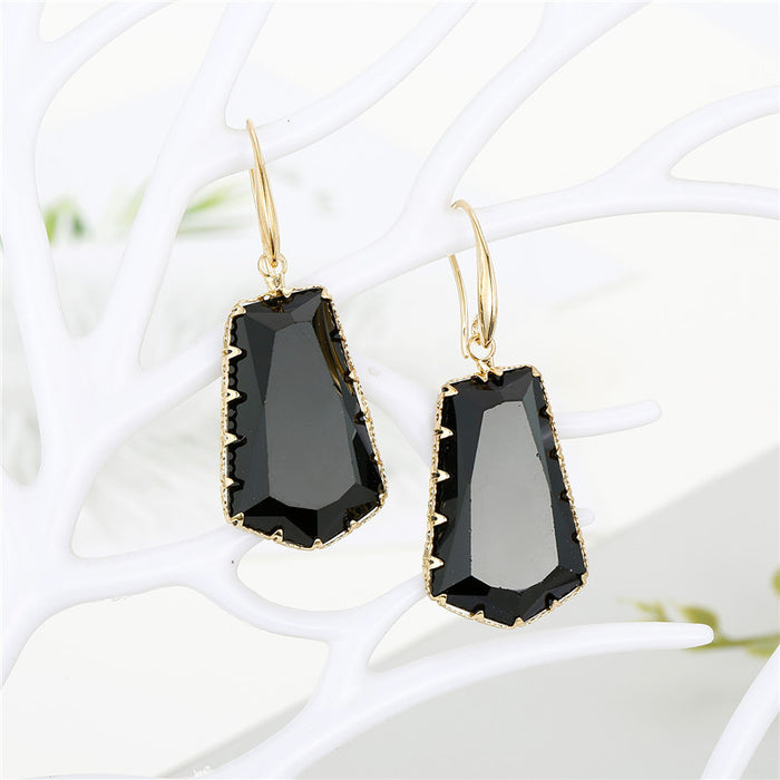 Gold Tone Irregular Polygon Faceted Glass Drop Earrings in Three Colors