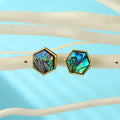 Gold Tone Abalone Shell Geometric Stud Earrings in Three Shapes view 4