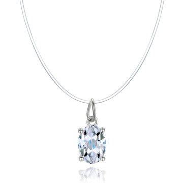 Clear Oval Crystal Pendant on an Invisible Cord Necklace