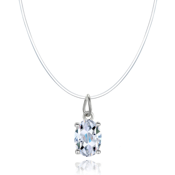 Clear Oval Crystal Pendant on an Invisible Cord Necklace