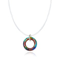 Multicolor Faceted Crystal Ring Pendant on Invisible Cord Necklace view 1