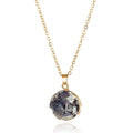 Gold Tone Round Druzy Crystal Pendant Necklaces in Blue or Black view 2