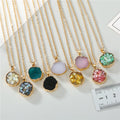 Gold Tone Round Shell and Druzy Pendant Necklaces in Nine Colors view 1