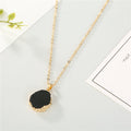 Gold Tone Round Shell and Druzy Pendant Necklaces in Nine Colors view 7