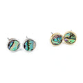 Round Abalone Shell Stud Earrings in Gold or Silver Tone Finish view 5