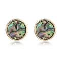 Round Abalone Shell Stud Earrings in Gold or Silver Tone Finish view 1