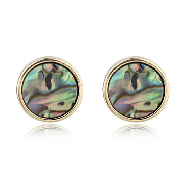 Round Abalone Shell Stud Earrings in Gold or Silver Tone Finish