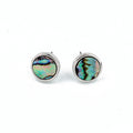 Round Abalone Shell Stud Earrings in Gold or Silver Tone Finish view 2