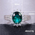 Green Oval Solitaire Halo Split Pave Ring In Silver Tone view 5