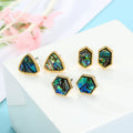Gold Tone Abalone Shell Geometric Stud Earrings in Three Shapes view 1
