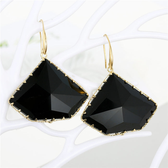 Gold Tone Large Faceted Fan Glass Drop Earrings in Two Colors