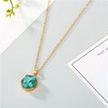 Gold Tone Round Druzy Crystal Pendant Necklaces in Blue or Black view 3