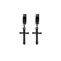 Long Cross No Piercing Clips and Huggie Earrings in Three Finishes view 8