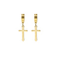 Long Cross No Piercing Clips and Huggie Earrings in Three Finishes view 10
