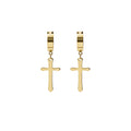 Long Cross No Piercing Clips and Huggie Earrings in Three Finishes view 7