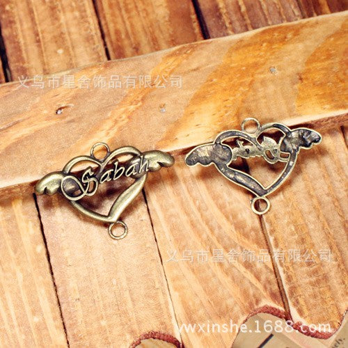 36x25mm Vintage Heart Wing Alloy Charm Pendant with Double Holes