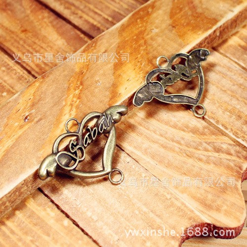 36x25mm Vintage Heart Wing Alloy Charm Pendant with Double Holes
