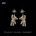 Gold Tone Pavé Crystal Teddy Bear Drop Earrings Star Posts view 6