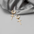 Silver Gold and Black Cross Clip and Huggie Earrings view 3