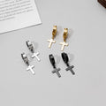 Six Silver Gold and Black Cross Huggie and Clip Earrings view 2