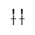 Long Cross No Piercing Clips and Huggie Earrings in Three Finishes view 5