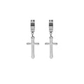 Long Cross No Piercing Clips and Huggie Earrings in Three Finishes view 9