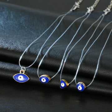 Blue Evil Eye Pendant Invisible Cord Necklaces in Four Shapes