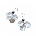 Gold Cream Shell Leaf Petal Drop Earrings Dark Pearl view 5