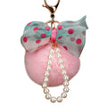 Sheer Bow Plush Pom Pom Keychain with Pearl and Crystal Drops view 5